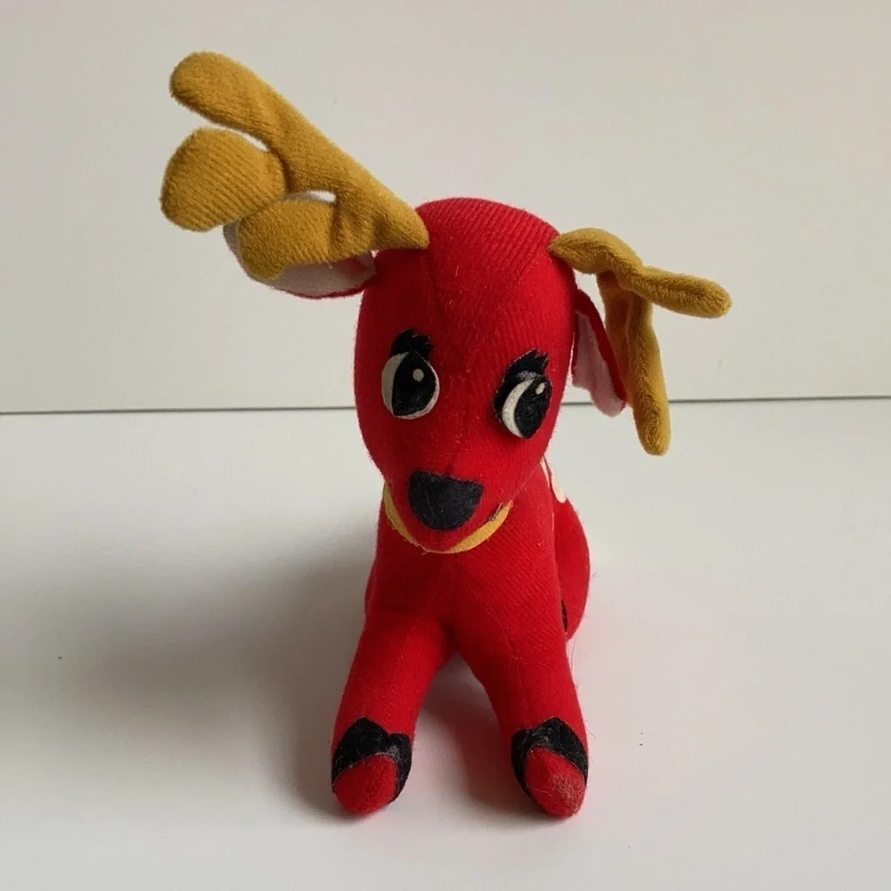 Vintage Fun World, Inc. Taiwan stuffed red reindeer white spots Christmas